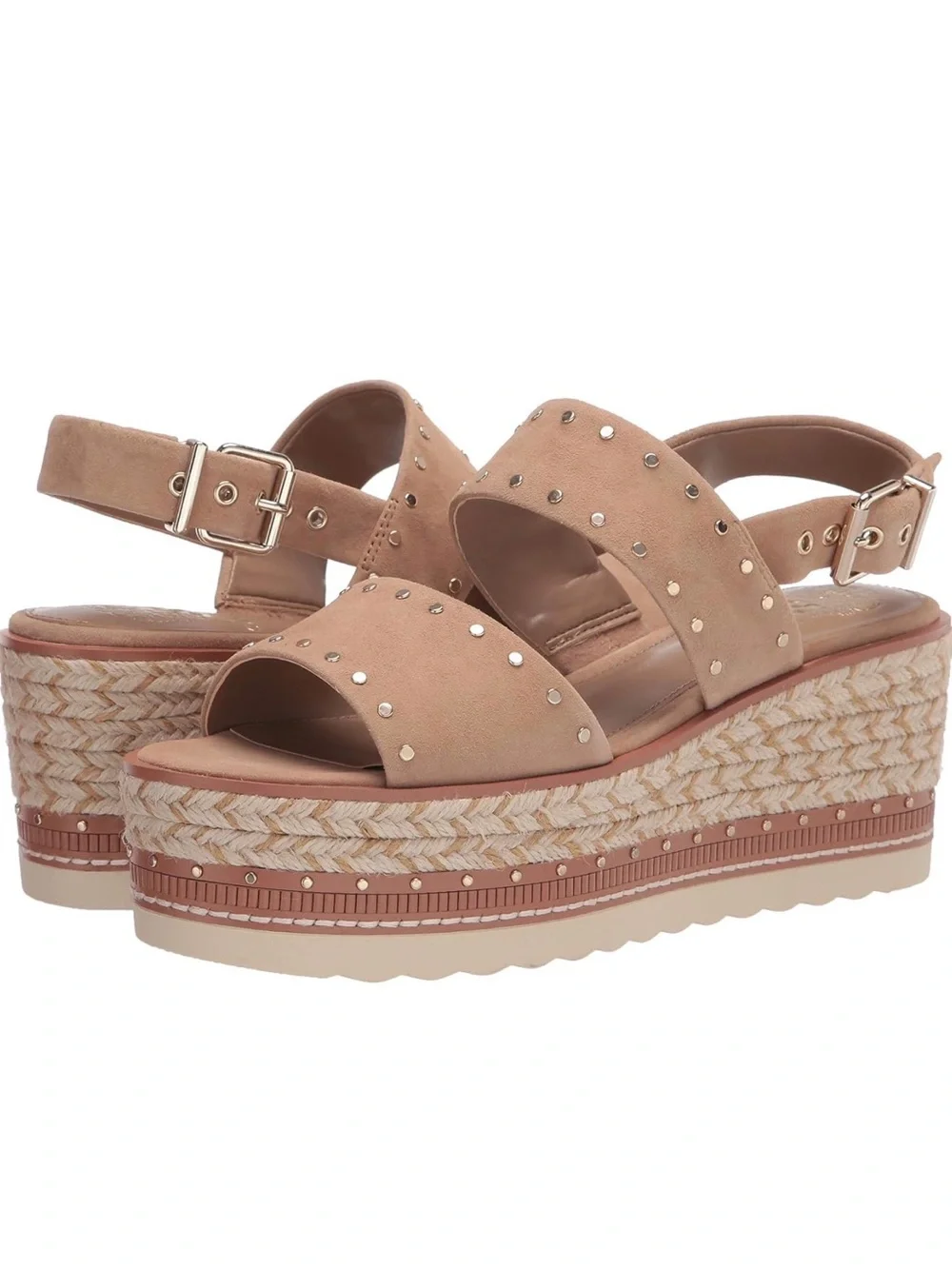 Vince Camuto Beige Studded Espadrille Platform Sandals